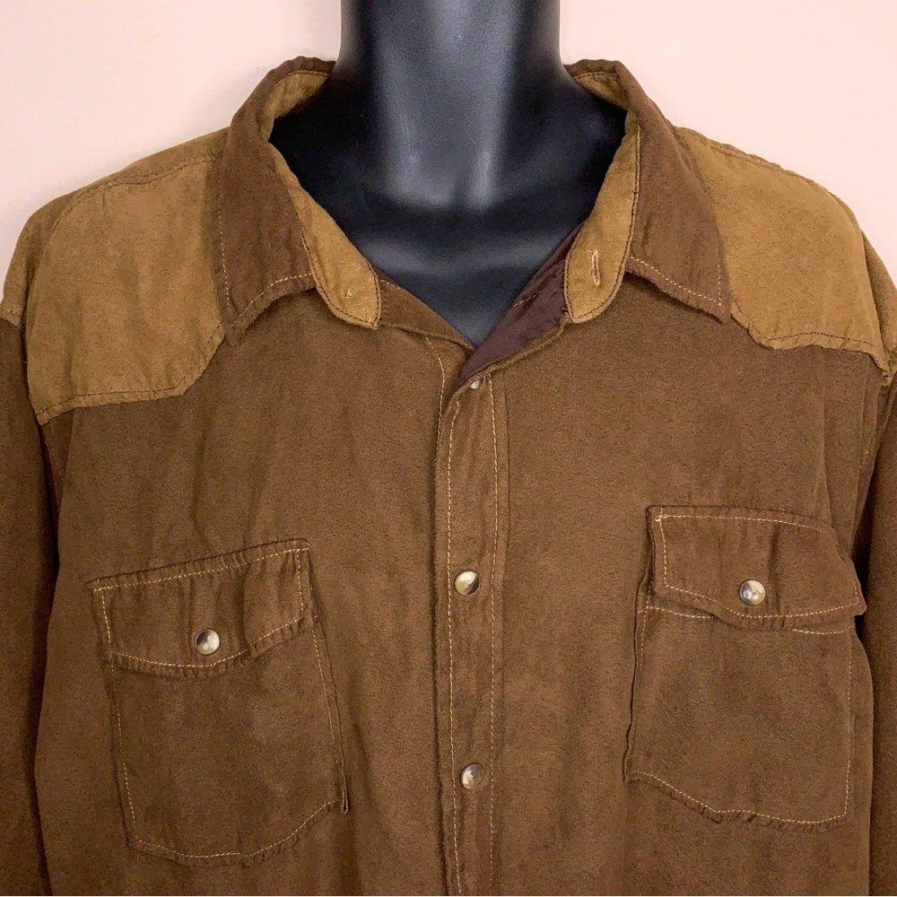 XXL Bit And Bridle Mens Western Shirt Brown Tan Faux Suede Snap Buttons Stretch - Picture 13 of 13
